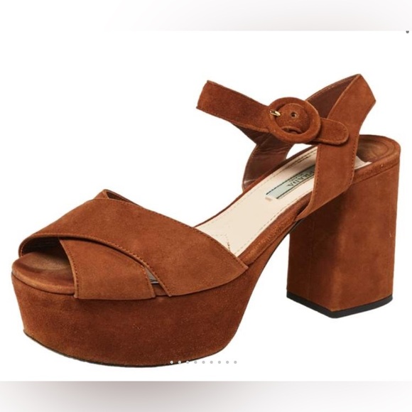 BNIB Prada Suede Platform Brown Sandal cross strap size 38 8 - Picture 3 of 10